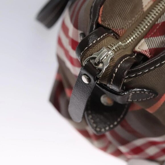 BURBERRY Nova Check Blue Label Hand Bag Nylon Red Brown Auth - Picture 12 of 16